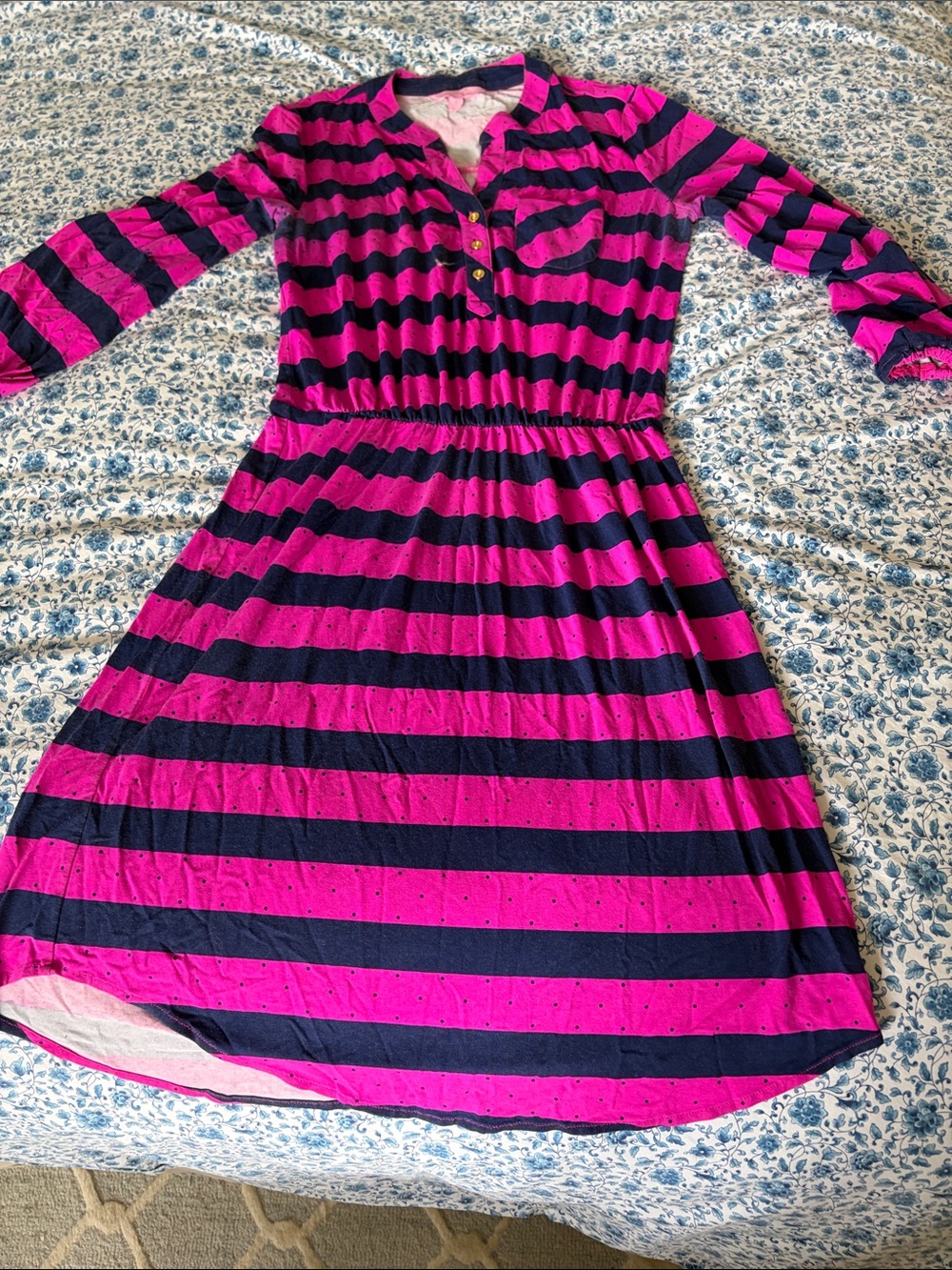 Lilly Pulitzer Pink & Navy Striped Long Sleeve Girls' Dress